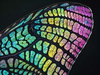 Wall Mural - A close-up of a butterfly wing with intricate patterns and vibrant colors. AI.