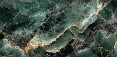 Poster - Close up of green and gold marble with intricate veins.