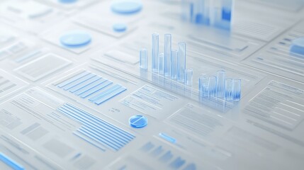 Poster - Abstract Digital Interface Showing Complex Data Visualizations with Transparent Charts, Graphs, and Tables for Modern Data Analysis and Business Insights