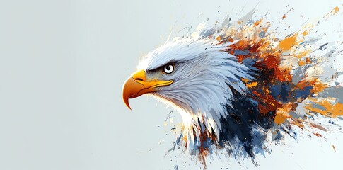 Poster - Close-up portrait of a majestic bald eagle head with paint splatter design.