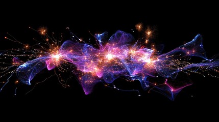 Poster - Vibrant Cosmic Energy Flow with Starlit Sparks and Colorful Waves in a Dark Universe, Representing Dynamic Movement and Celestial Aesthetics