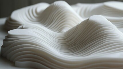 Poster - Abstract White Sculptural Form with Flowing Lines Creating a Serene Landscape Appearance, Ideal for Modern Art or Design Backgrounds