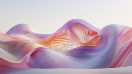 Poster - Abstract landscape with flowing pastel waves in orange, pink, and purple hues, creating a serene and dreamy atmosphere, ideal for artistic backgrounds and designs.