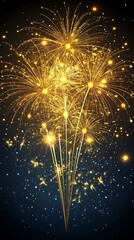 Poster - Golden fireworks bursting in the night sky.