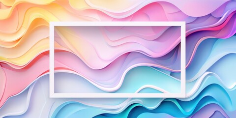 Wall Mural - Vibrant, flowing design with pastel shades and white frame center. Invitations, greeting cards, and banners with customizable text. 