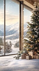 Poster - Holiday catalog showcasing Christmas-themed products and exclusive seasonal offers, set in a cozy winter scene.