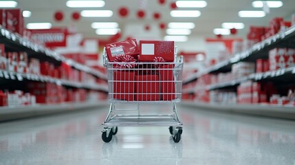 Poster - Holiday bargain hunters, crowded store aisles with sale signs and festive decorations, holiday spirit in the air