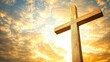 © P.G - A wooden cross standing tall against a bright sky, embodying the teachings and sacrifice of Jesus