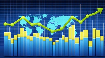 Poster - Analyzing Stock Market Trends on a Laptop Screen with Graphs, Currencies, and Global Data Visualization in a Blue Theme
