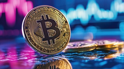 Poster - Bitcoin Cryptocurrency with Market Chart Background