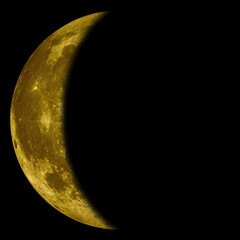 Wall Mural - waning crescent yellow or gold color (moon phase) - isolated black background, 