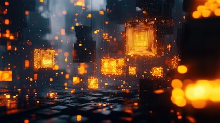 Poster - Abstract Digital Art with Glowing Particles and Grids
