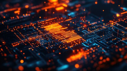 Poster - Abstract Digital Technology Background With Bright Nodes