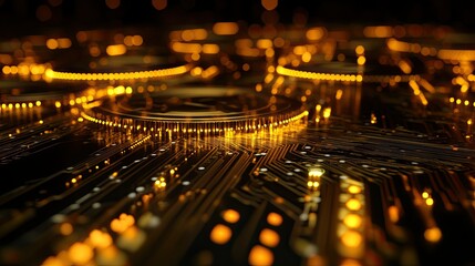 Poster - abstract golden circuitry with sparkling lights