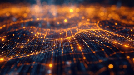 Poster - Abstract Digital Landscape with Glowing Lines and Dots