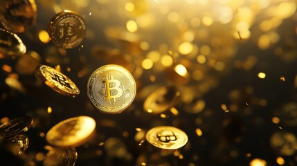 Aufkleber - Golden Bitcoins Falling Through the Air