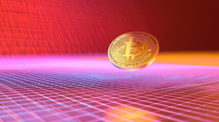 Aufkleber - Floating Bitcoin Coin on Colorful Background