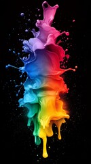Poster - A colorful splash of paint in the shape of a flame against a black background.