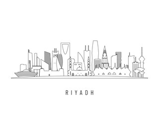 Detailed Riyadh skyline vector illustration. Riyadh buildings in line art style, perfect for modern designs.