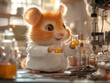 © DudeDesignStudio - A cute cartoon mouse wearing a lab coat holds a beaker of liquid while working in a science lab.