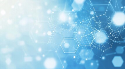 Poster - Abstract blue background with hexagonal pattern and white bokeh.