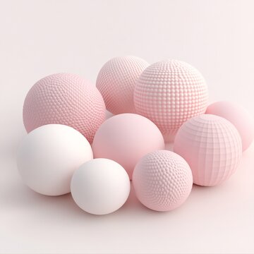 2408_028.A simple Textured balls set for babies and toddlers, Pale rose color, white background, 3D Rendering, isometric