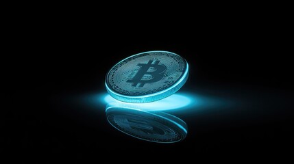 Poster - Glowing Bitcoin Coin on Dark Background