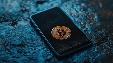 Poster - Cryptocurrency on Smartphone Display in Dark Setting