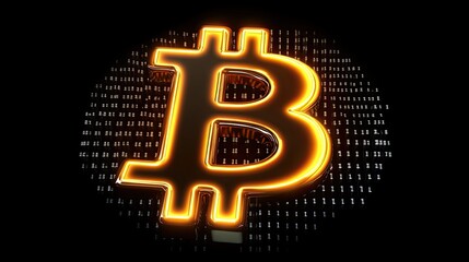 Poster - Glowing Bitcoin Symbol on Digital Background