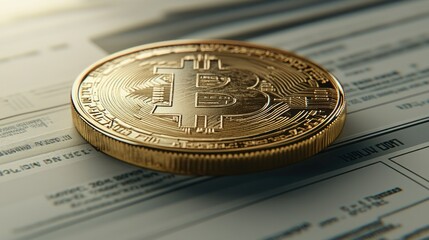 Poster - Glimmering Bitcoin Coin on Paper Background