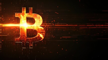 Poster - Glowing Bitcoin Symbol on a Dark Background