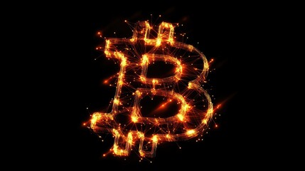 Poster - Glowing Bitcoin Symbol with Sparkling Effects