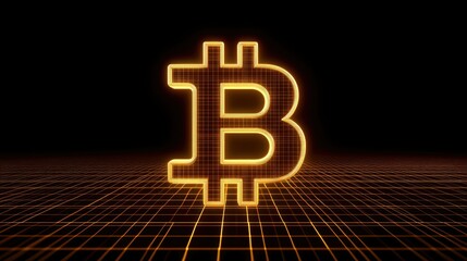 Poster - Glowing Bitcoin Symbol in Digital Space