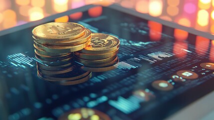 Poster - Digital Cryptocurrency on Tablet with Colorful Background