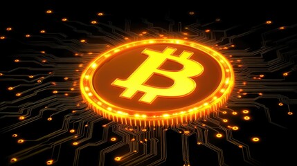 Poster - Vibrant Bitcoin with Circuitry Background
