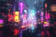© Larisa - Rain-soaked neon city with vibrant colors and reflections
