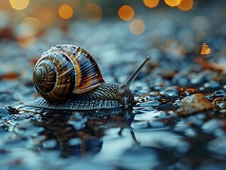 Snail on Wet Ground