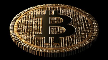 Poster - Bitcoin Coin 3D Representation on Black Background