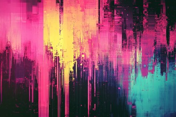 Poster - Vibrant abstract glitch art with pink and blue hues