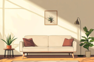 Poster - A white couch sits in a room with a large window