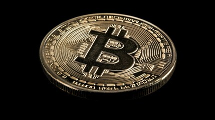 Poster - Gold Bitcoin Coin on Black Background