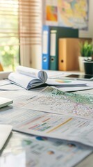 Poster - Bright office workspace with open charts and graphs