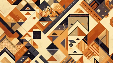 Poster - Abstract Geometric Pattern with Brown, Beige, and Black Shapes