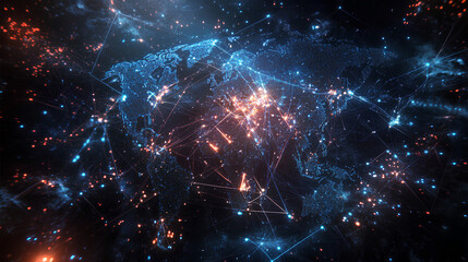 Wall Mural - global communication network concept with interconnected business nodes and human resources collabor
