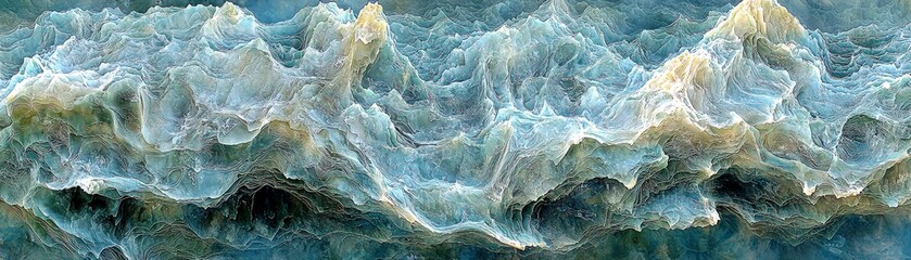 Poster - Abstract representation of fluid dynamics showcasing a mesmerizing blend of soft blue and cream tones, resembling a tranquil ocean wave or ethereal cloud formation.