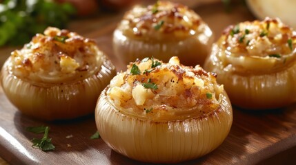 Poster - French Onion Cups Savory baked stuffed onions with cheese and herbs for delicious appetizers or side dishes