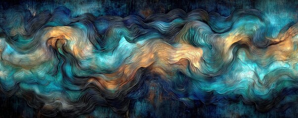 Poster - Abstract Blue and Orange Swirl with Flowing Waves in a Vivid Colorful Digital Artwork Featuring Fluid Motion and Dynamic Patterns