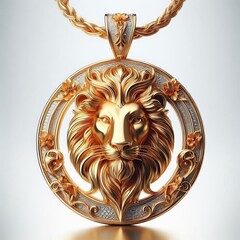 Canvas Print - gold lion pendant on a white background