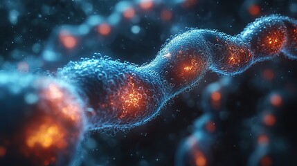 Wall Mural - cells and biological chain molecules and abstract conception 3d rendering