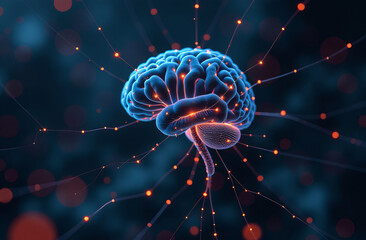 Fototapete - Digital background, tech processes, neural networks, artificial intelligence, data transfer and encryption, digital archives, sound and graphic presentations.